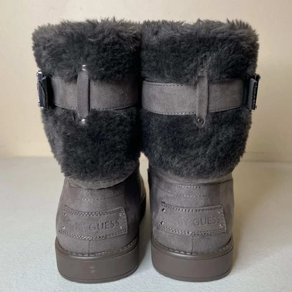 Guess Aussie Faux Fur Gray Ankle Booties Size 6